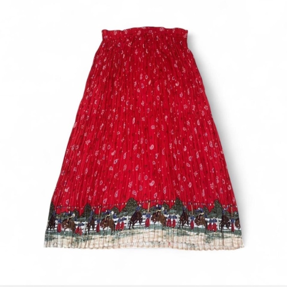 Rhythm blue large Red rodeo bull ride Patterned Women's crinkle Skirt paisley